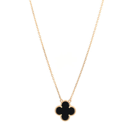 Van Cleef & Arpels 18K Yellow Gold Black Onyx Vintage Alhambra Pendant Necklace 1 of 5