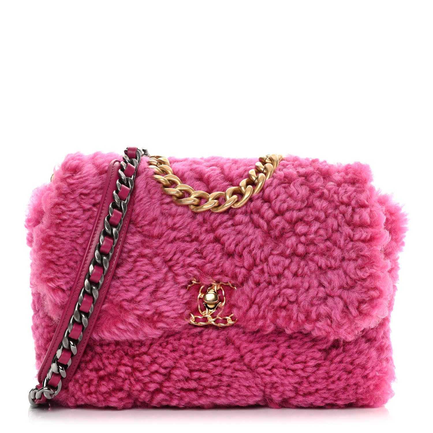 Chanel Shearling Sheepskin Medium Chanel 19 Flap Pink 1 of 11