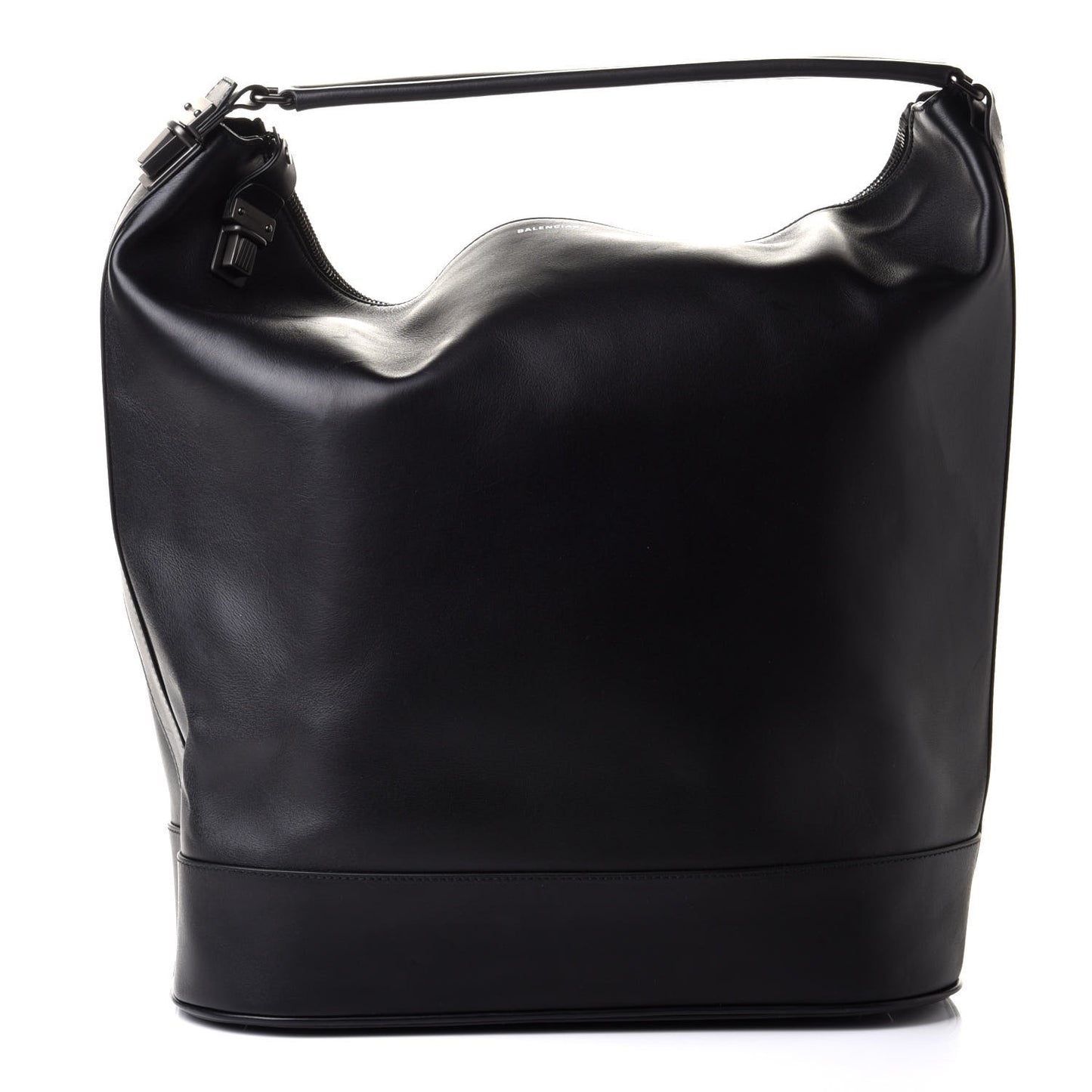 Shiny Calfskin Hobo Tote Black