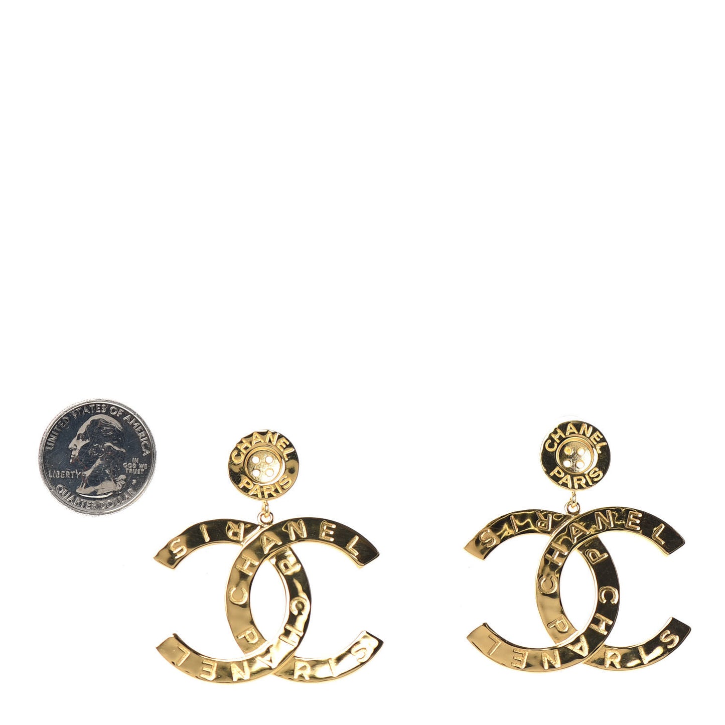 Metal Large Paris Button Earrings Gold