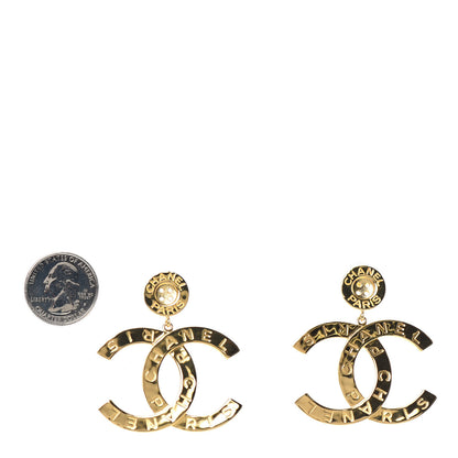 Chanel Metal Large Paris Button Earrings Gold 2 of 4