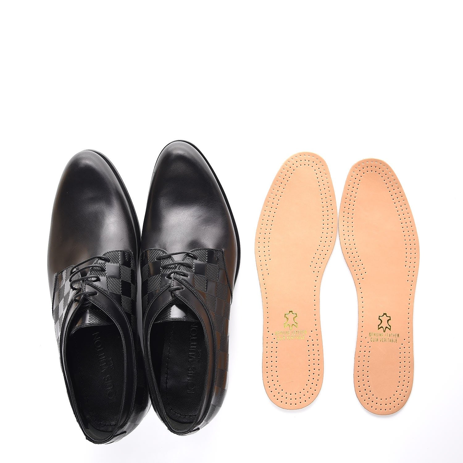 Louis Vuitton Mens Calfskin Damier Lace Up Shoes 6 1/2 Black 10 of 10