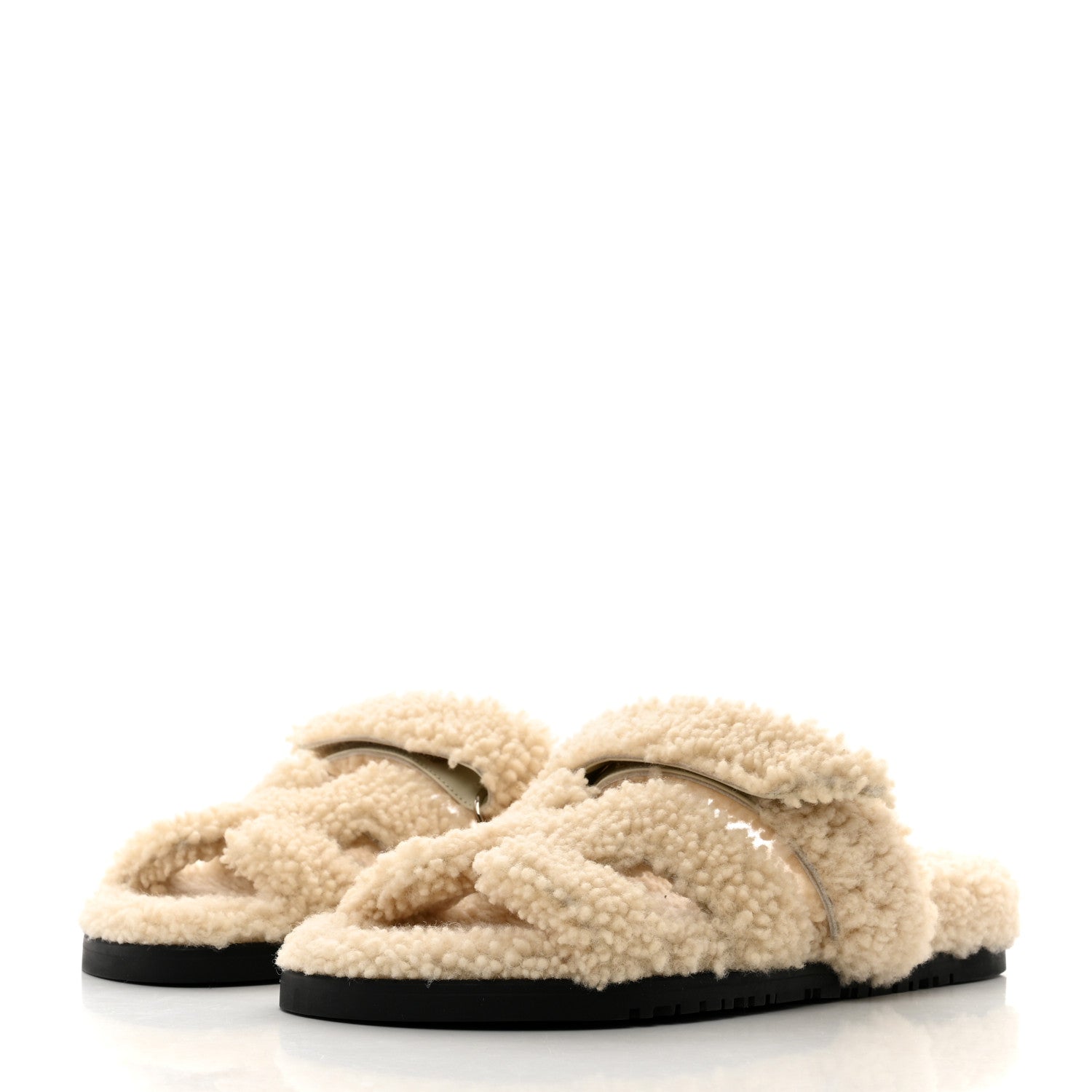 Hermes Woolskin Womens Chypre Sandals 36.5 Ecru 3 of 9