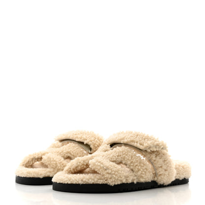 Hermes Woolskin Womens Chypre Sandals 36.5 Ecru 3 of 9