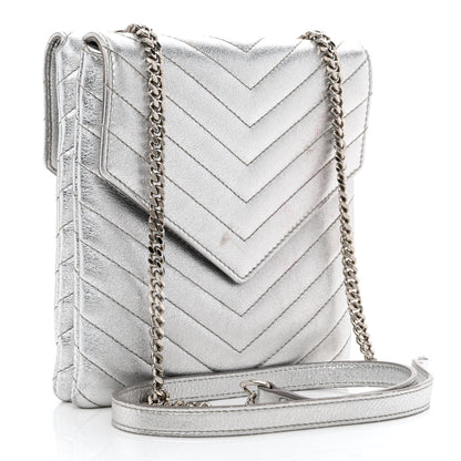 Saint Laurent Metallic Lambskin Quilted Double Flap Bag Silver 3 of 16