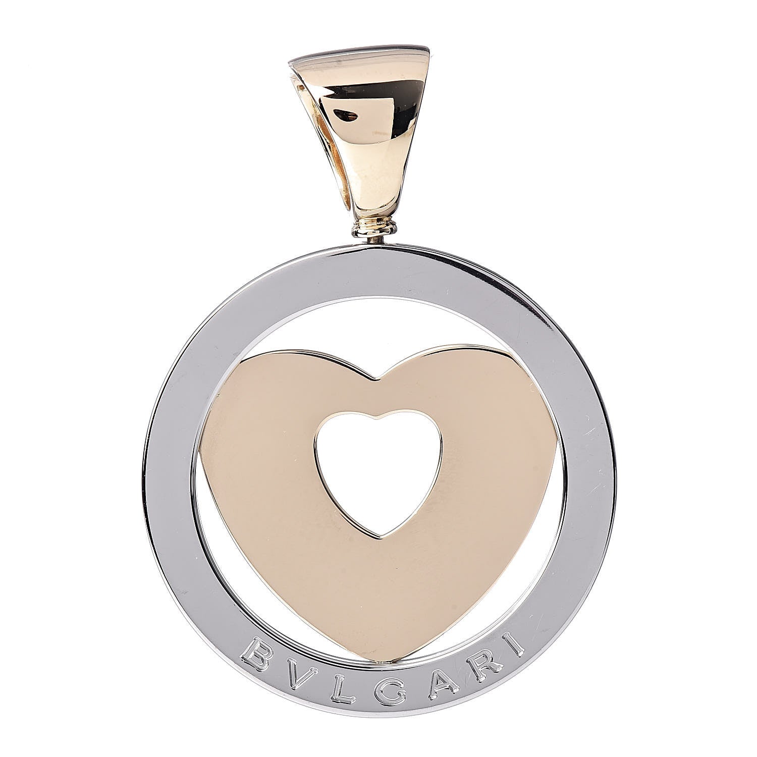 Bulgari Stainless Steel 18K Yellow Gold Tondo Heart Pendant 1 of 3