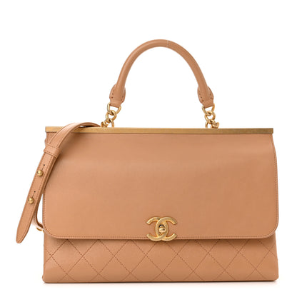 Chanel Lambskin Quilted Coco Lux Top Handle Flap Dark Beige 1 of 9