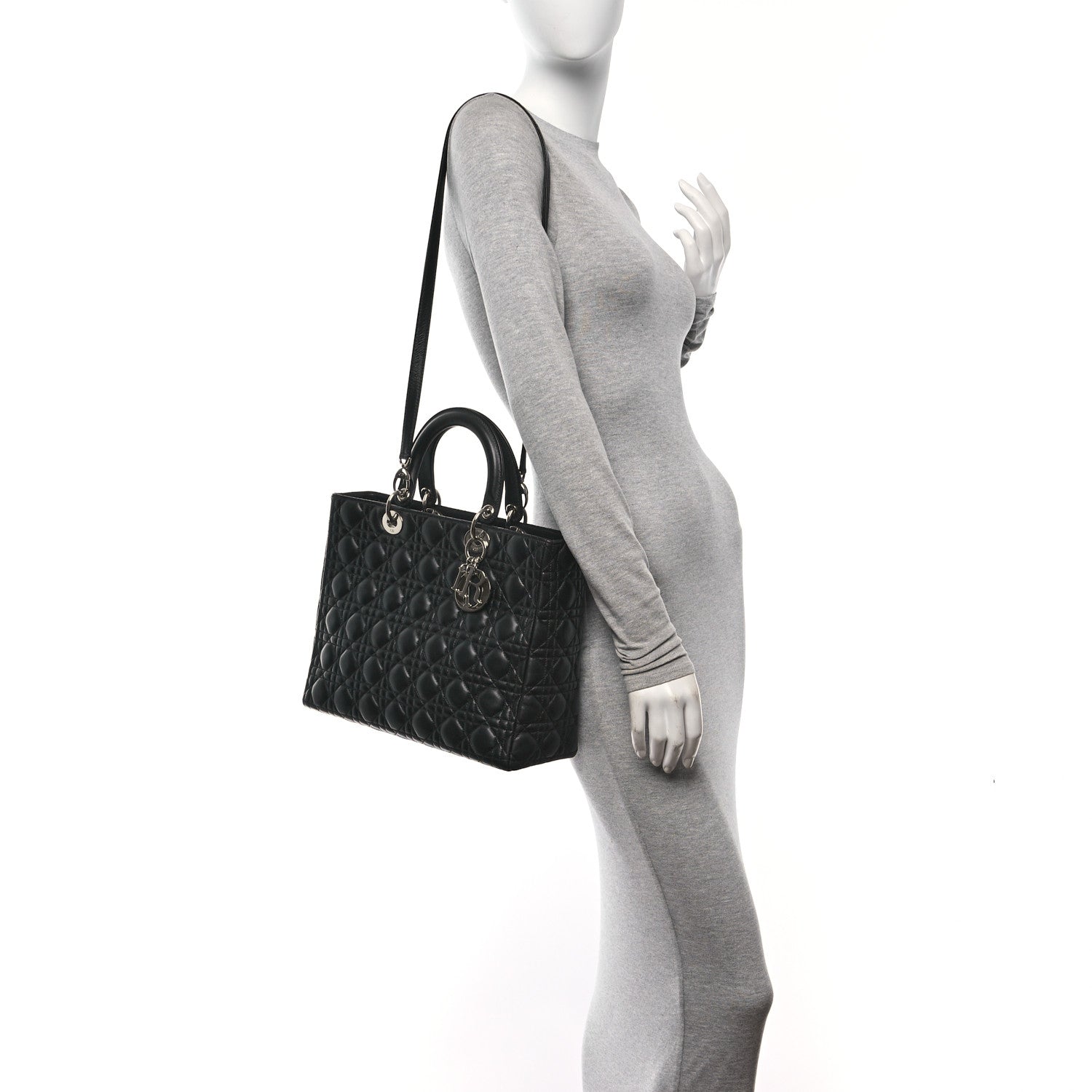 Christian Dior Lambskin Cannage Large Lady Dior Black 2 of 15