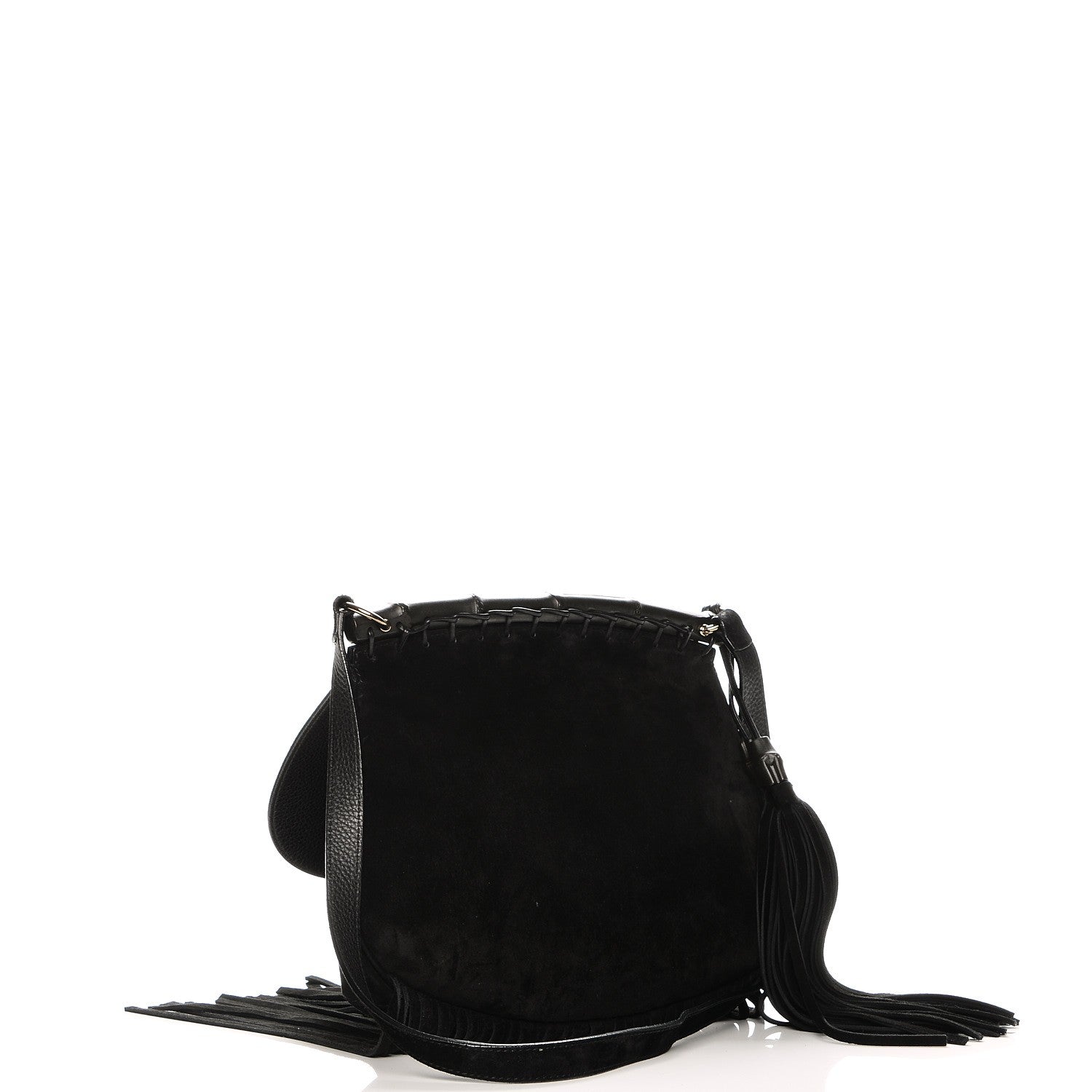 Gucci Suede Medium Nouveau Fringe Shoulder Bag Black 3 of 7