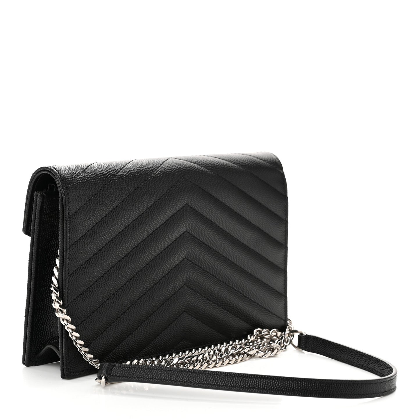 Grain De Poudre Matelasse Chevron Monogram Envelope Chain Wallet Black