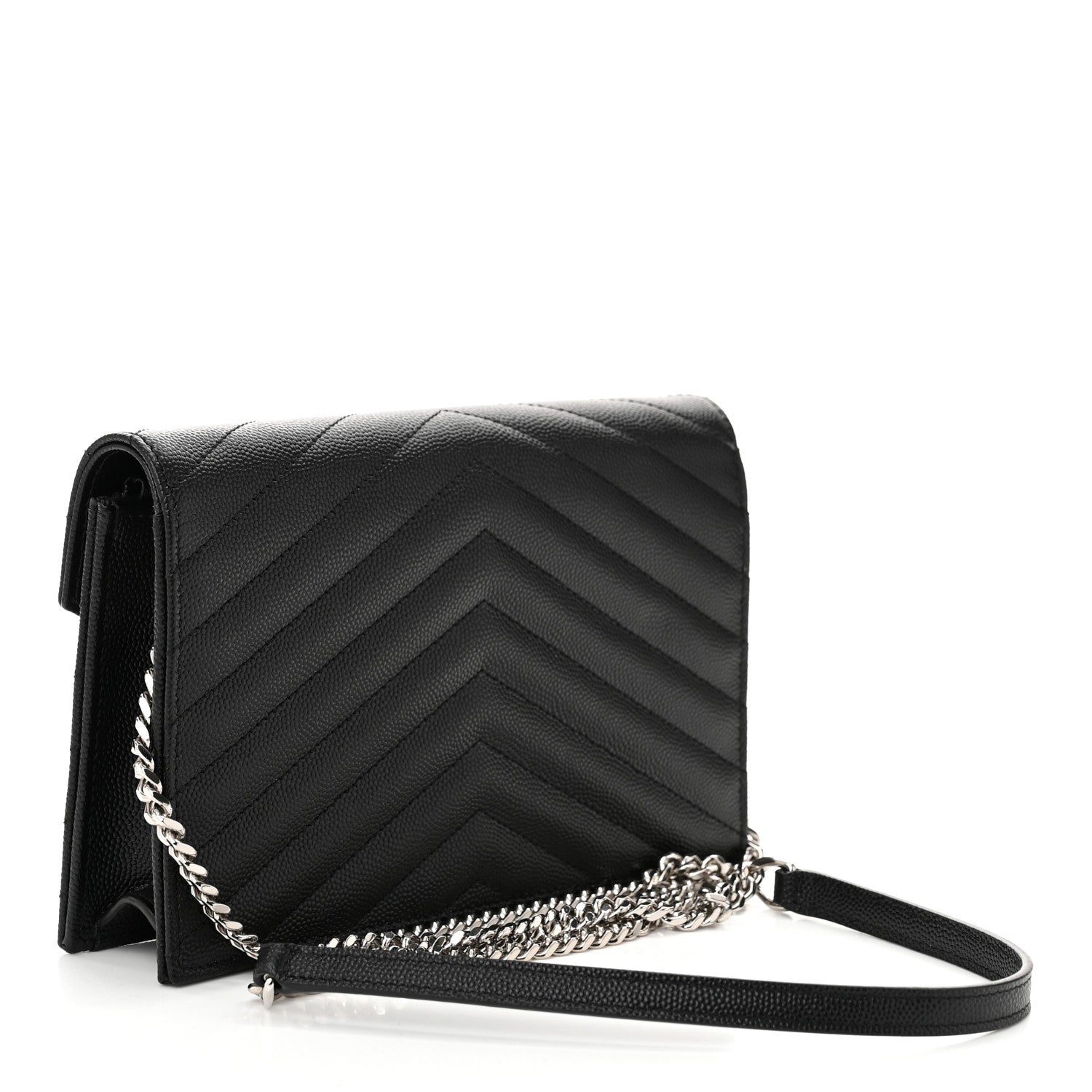 Saint Laurent Grain De Poudre Matelasse Chevron Monogram Envelope Chain Wallet Black 3 of 11