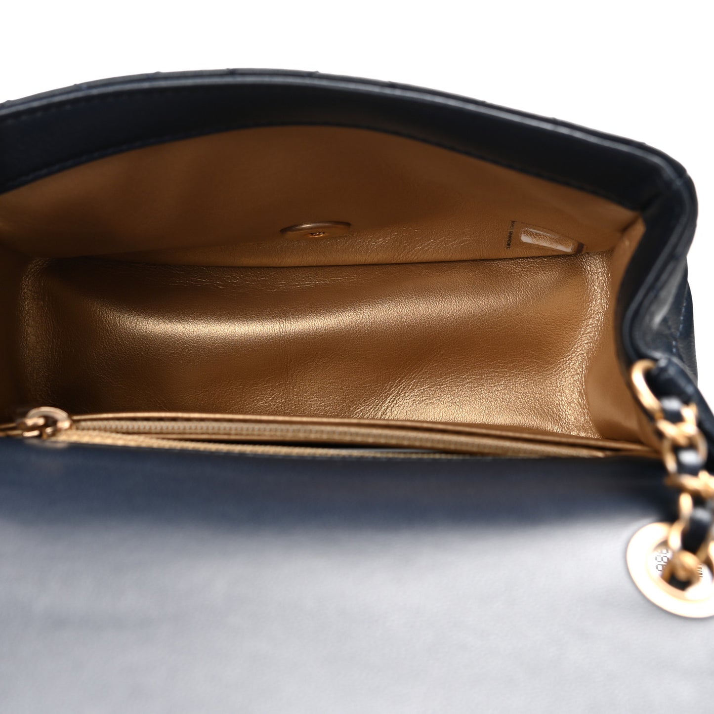 Lambskin Quilted Mini Pearl Crush Flap Navy Blue