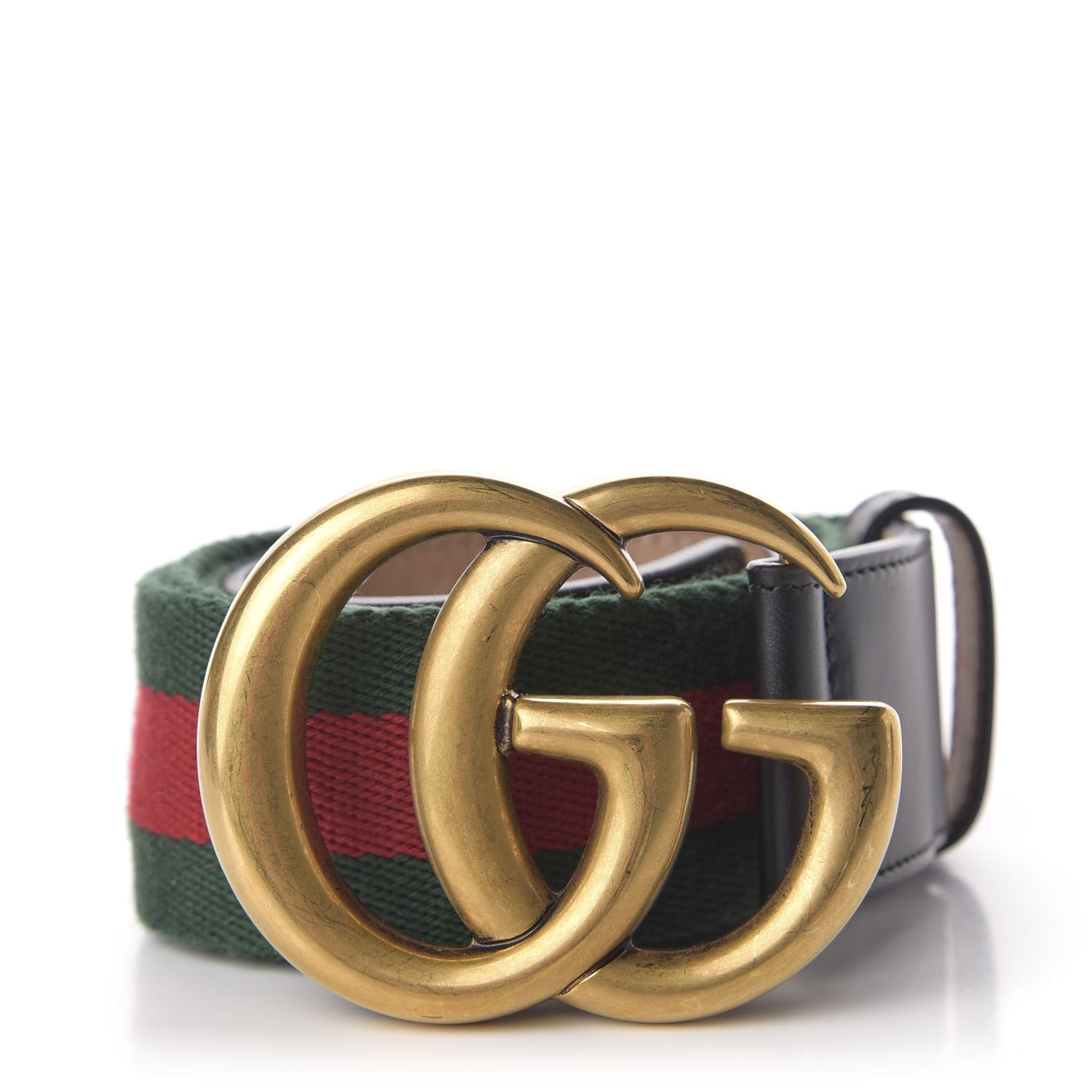 Gucci Nylon Calfskin Double G Web 40mm Belt 85 34 Green Red Black 1 of 5
