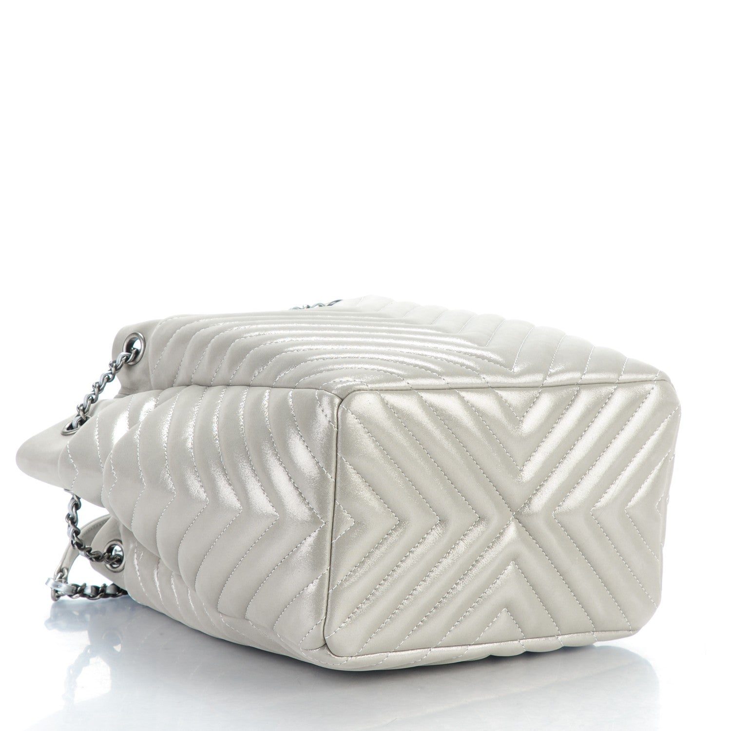 Chanel Iridescent Calfskin Chevron Small Urban Spirit Drawstring Bag Silver 4 of 7