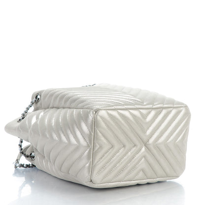Chanel Iridescent Calfskin Chevron Small Urban Spirit Drawstring Bag Silver 4 of 7