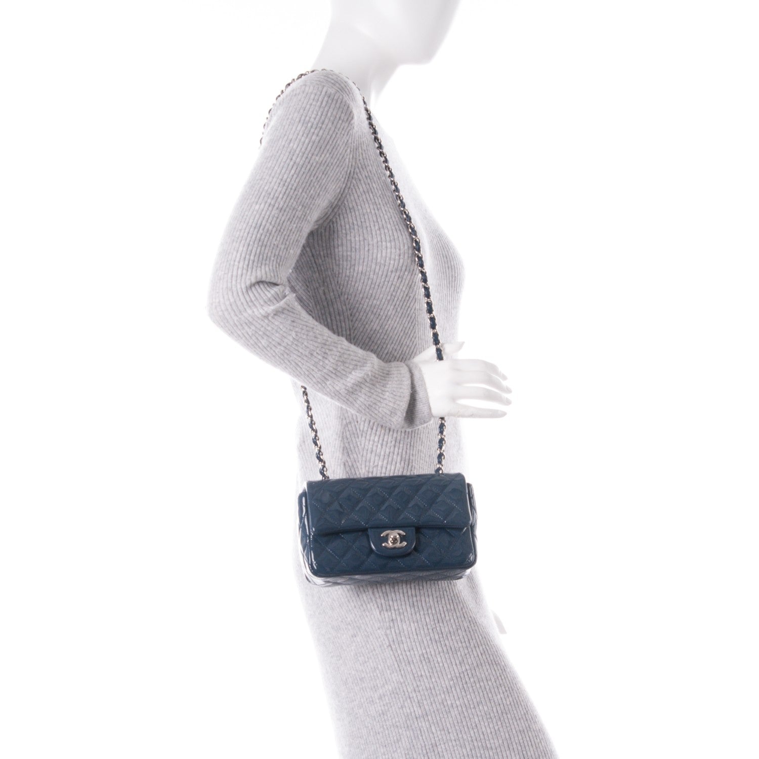 Chanel Patent Calfskin Quilted Mini Rectangular Flap Blue 2 of 8