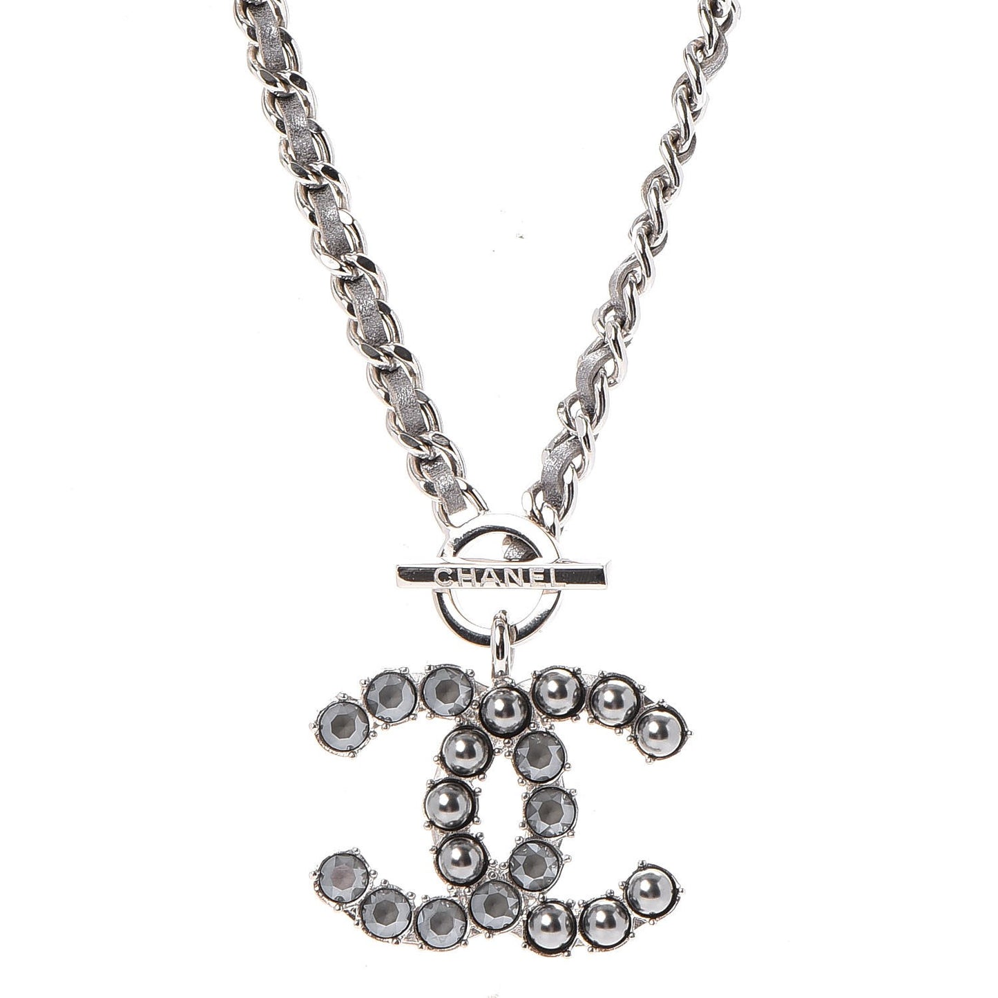 Crystal Pearl Short CC Necklace Silver Ruthenium
