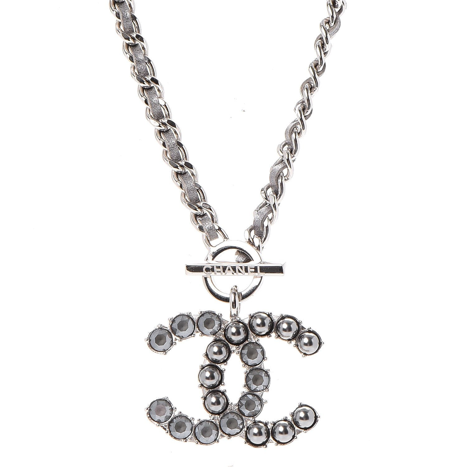 Chanel Crystal Pearl Short CC Necklace Silver Ruthenium 1 of 7