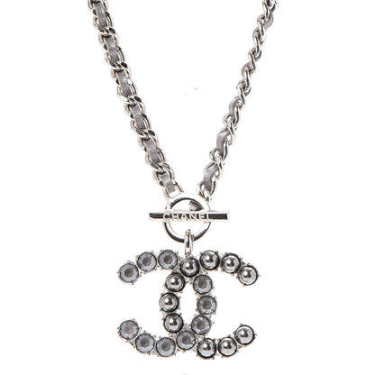 Chanel Crystal Pearl Short CC Necklace Silver Ruthenium 1 of 7