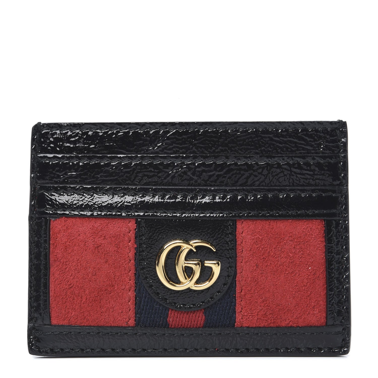 Gucci Suede Patent Ophidia Card Holder Hibiscus Red Black 1 of 6