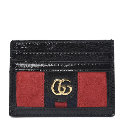 Gucci Suede Patent Ophidia Card Holder Hibiscus Red Black 1 of 6