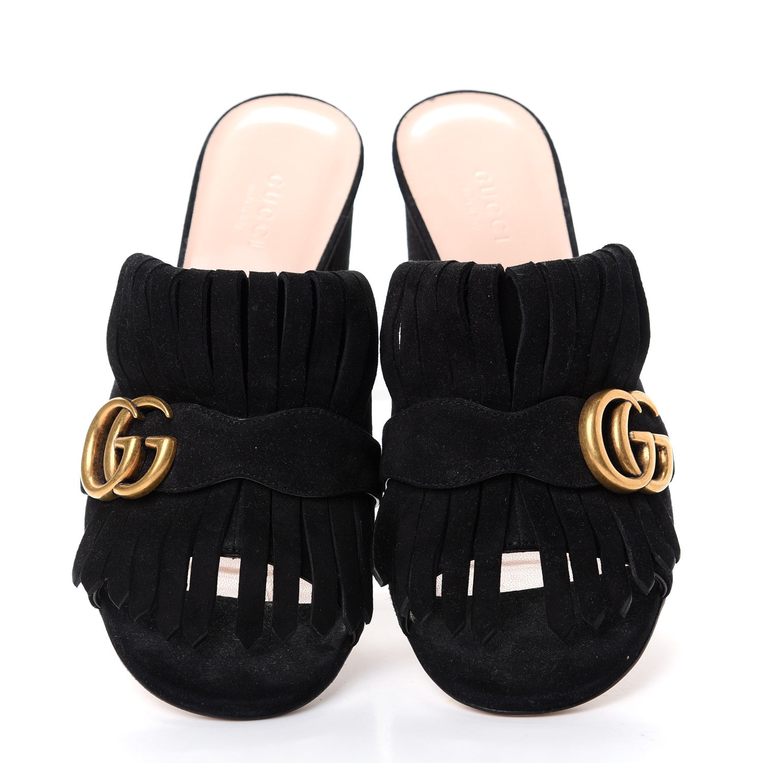 Gucci Kid Scamosciato GG Marmont Fringe 75mm Slide Sandals 38 Black 5 of 10