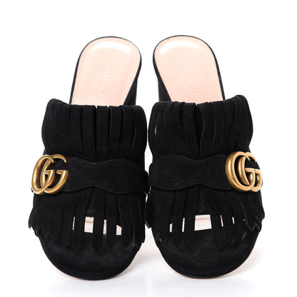 Gucci Kid Scamosciato GG Marmont Fringe 75mm Slide Sandals 38 Black 5 of 10