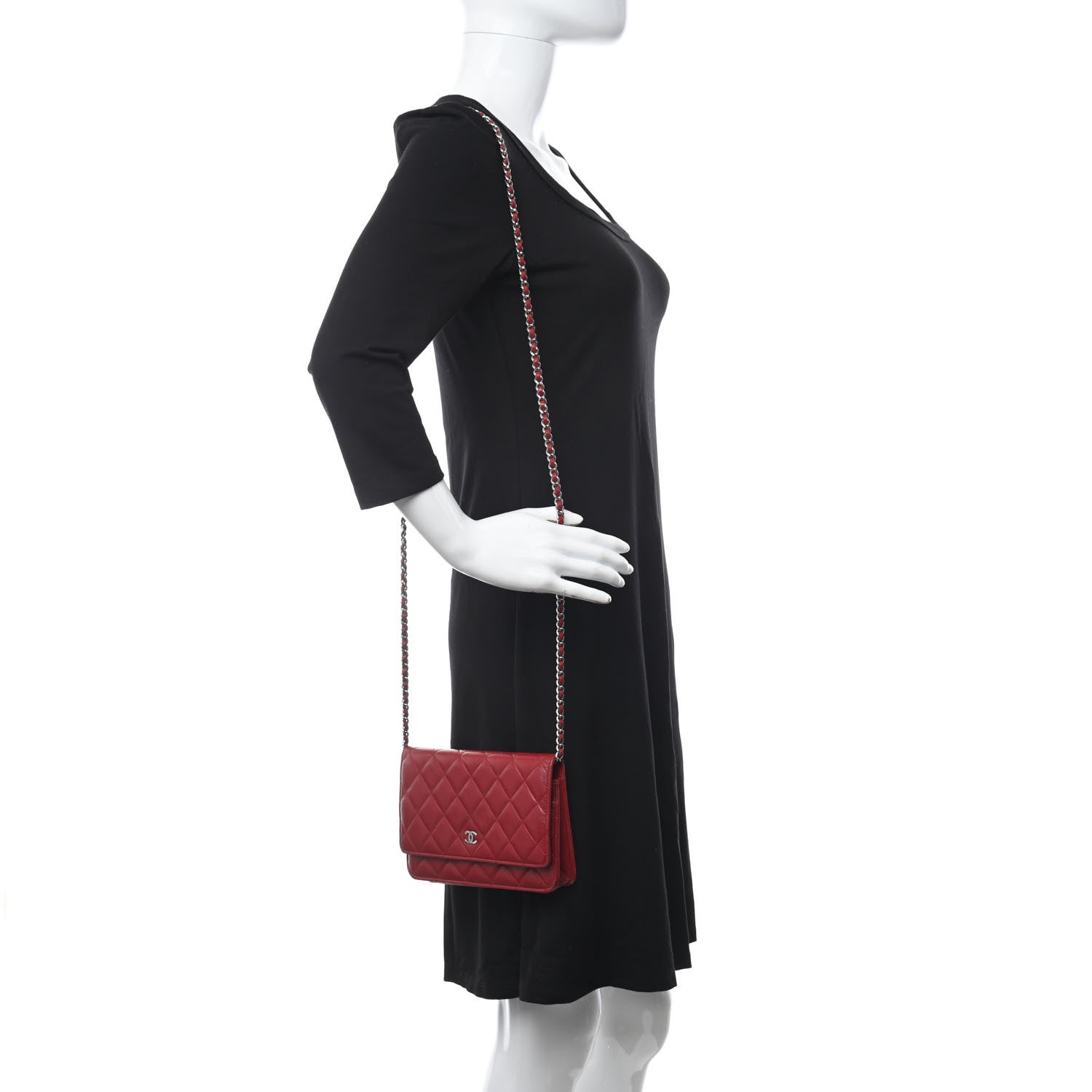 Chanel Lambskin Quilted Wallet On Chain WOC Red 2 of 17