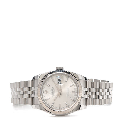 Rolex Stainless Steel 18K White Gold 36mm Oyster Perpetual Datejust Watch Silver 116234 2 of 6