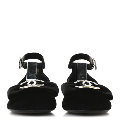 Chanel Velvet Strass CC Bow Mary Jane Flats 35.5 Black 3 of 9