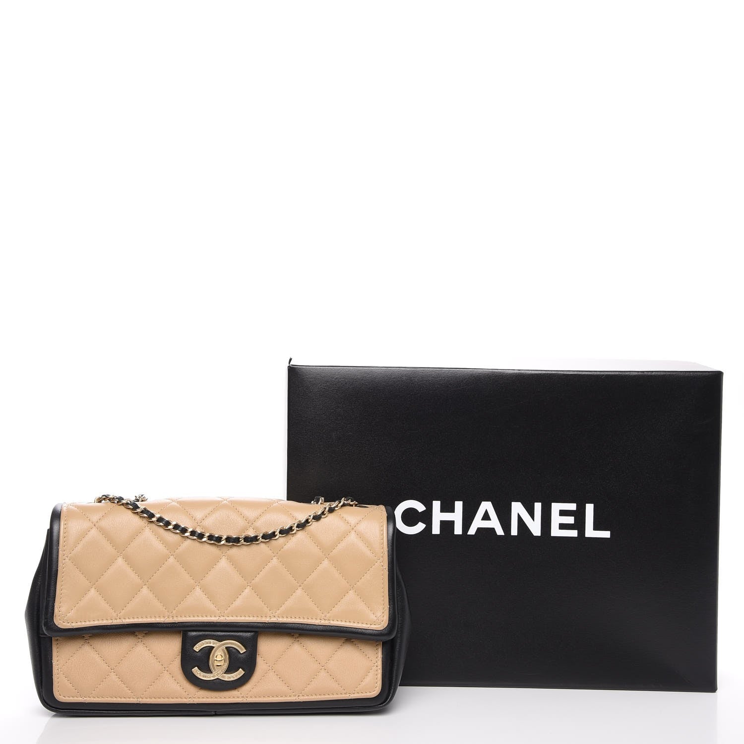 Chanel Calfskin Quilted Medium Graphic Flap Beige Black 11 of 11