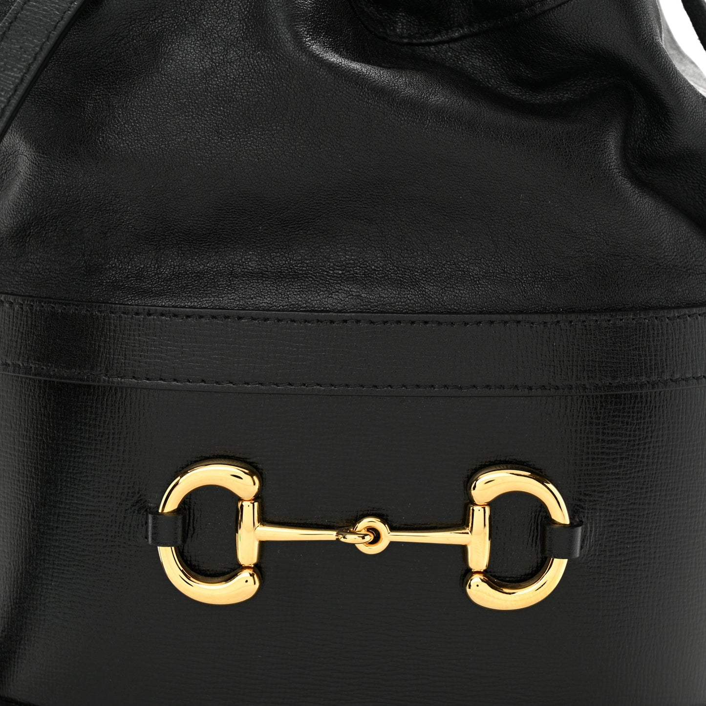 Azalea Sakai Calfskin Horsebit 1955 Drawstring Bucket Bag Black