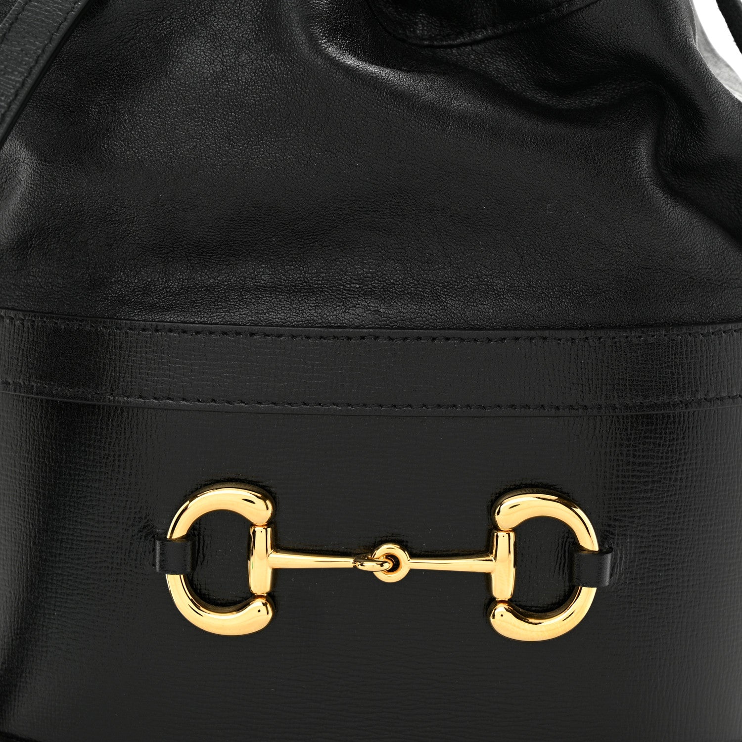 Gucci Azalea Sakai Calfskin Horsebit 1955 Drawstring Bucket Bag Black 8 of 10
