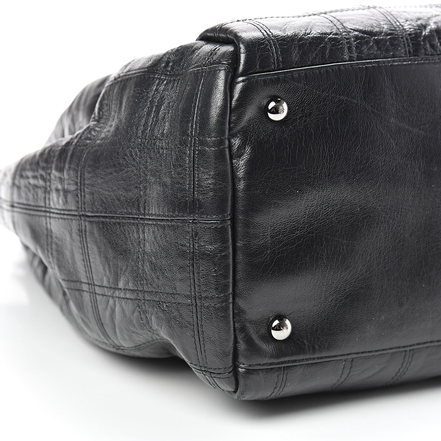 Lambskin Square Stitched Lax Accordion Shoulder Bag Black