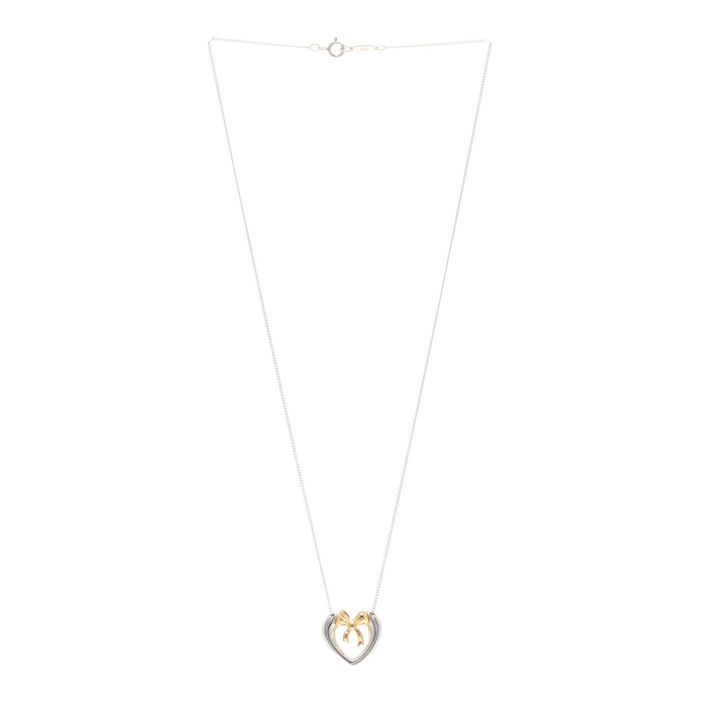 Sterling silver 18K Yellow Gold Bow Tie Heart Pendant Necklace