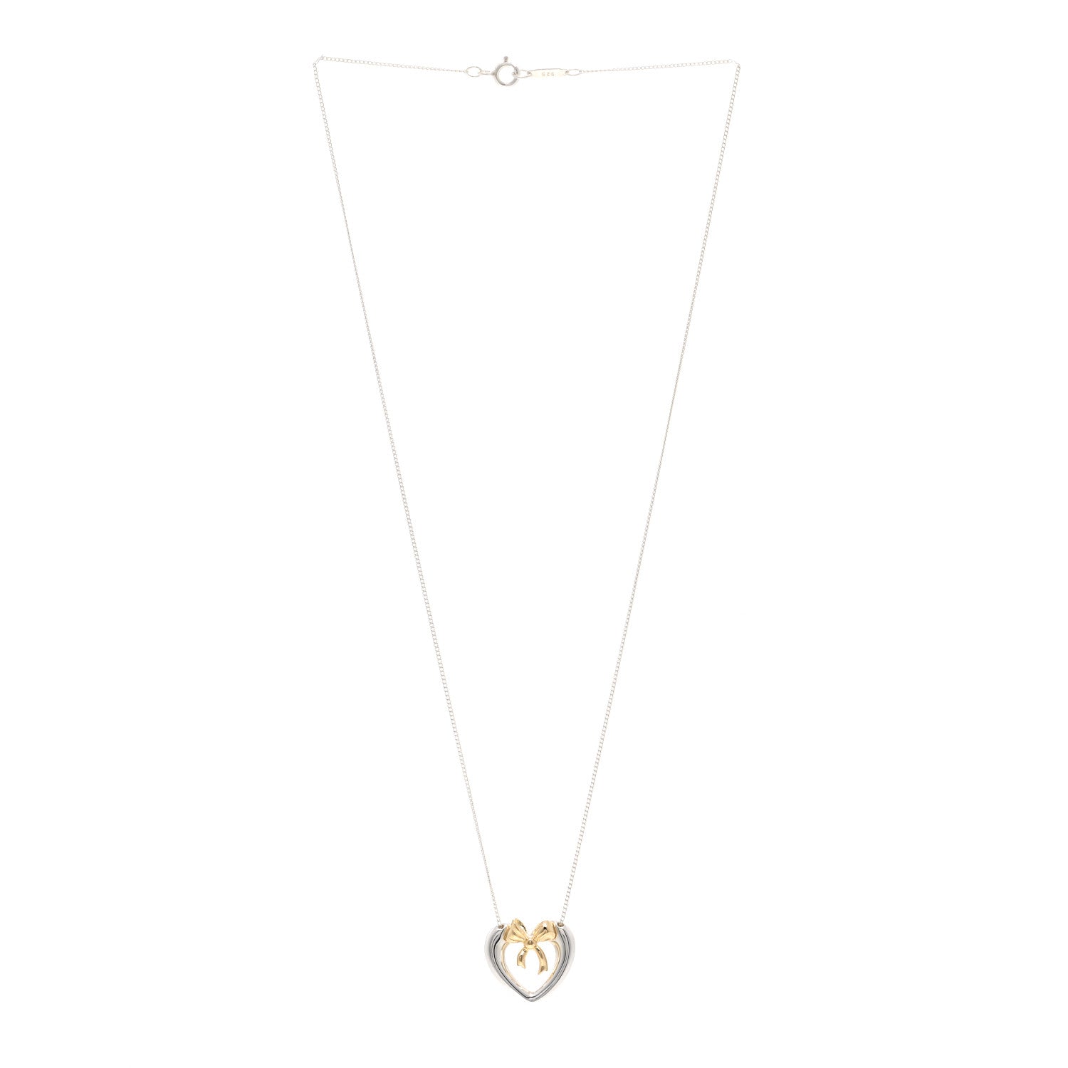 Tiffany Sterling silver 18K Yellow Gold Bow Tie Heart Pendant Necklace 3 of 4