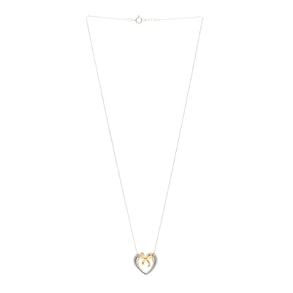Tiffany Sterling silver 18K Yellow Gold Bow Tie Heart Pendant Necklace 3 of 4