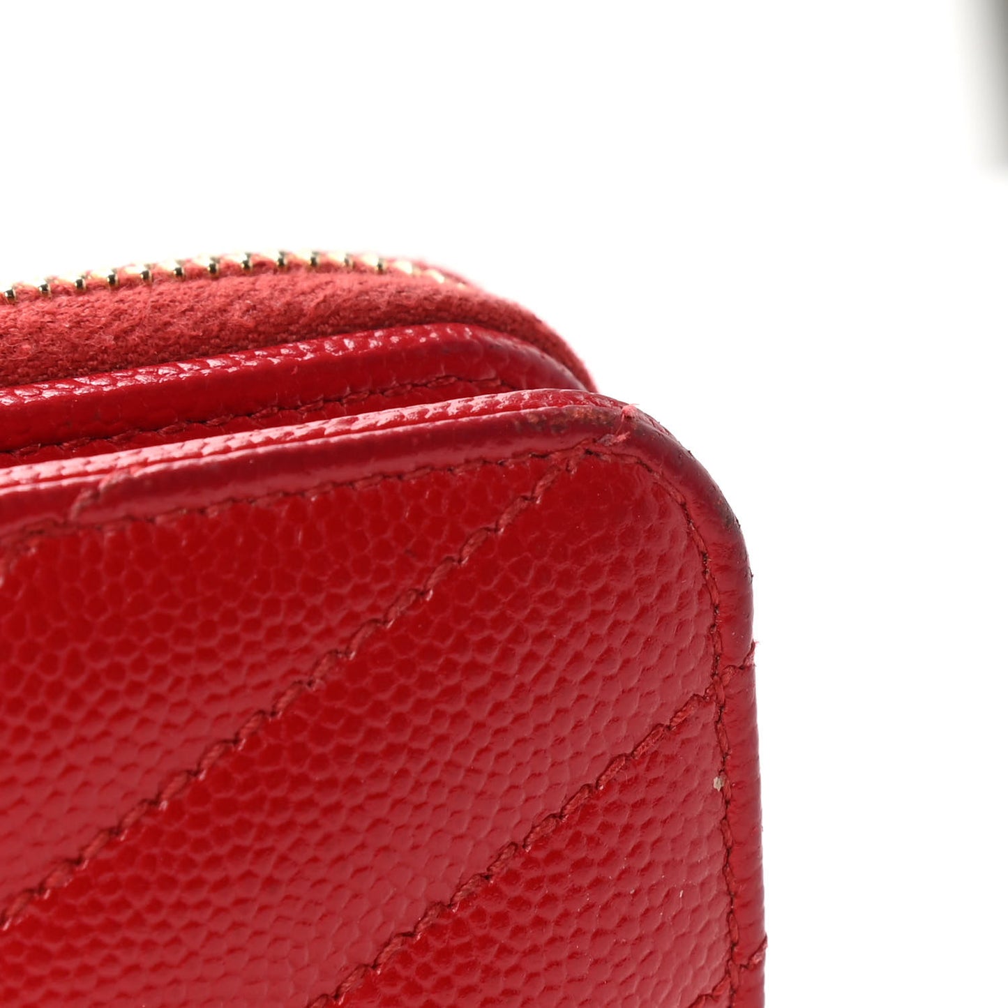 Grain De Poudre Matelasse Chevron Monogram Compact Zip Around Wallet Red