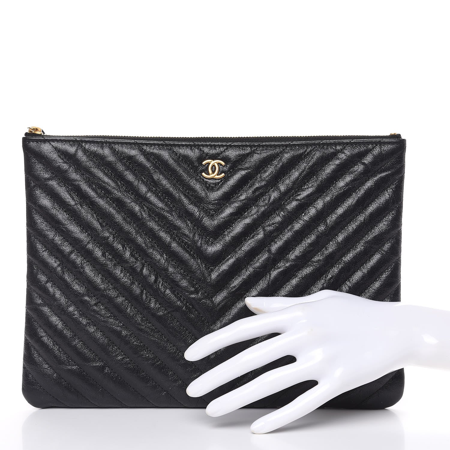 Chanel Crumpled Calfskin Chevron Quilted Medium Cosmetic Case Black 2 of 8