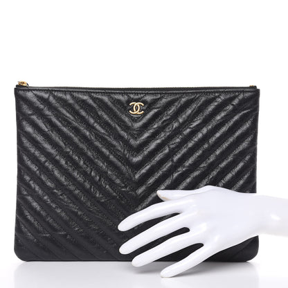 Chanel Crumpled Calfskin Chevron Quilted Medium Cosmetic Case Black 2 of 8