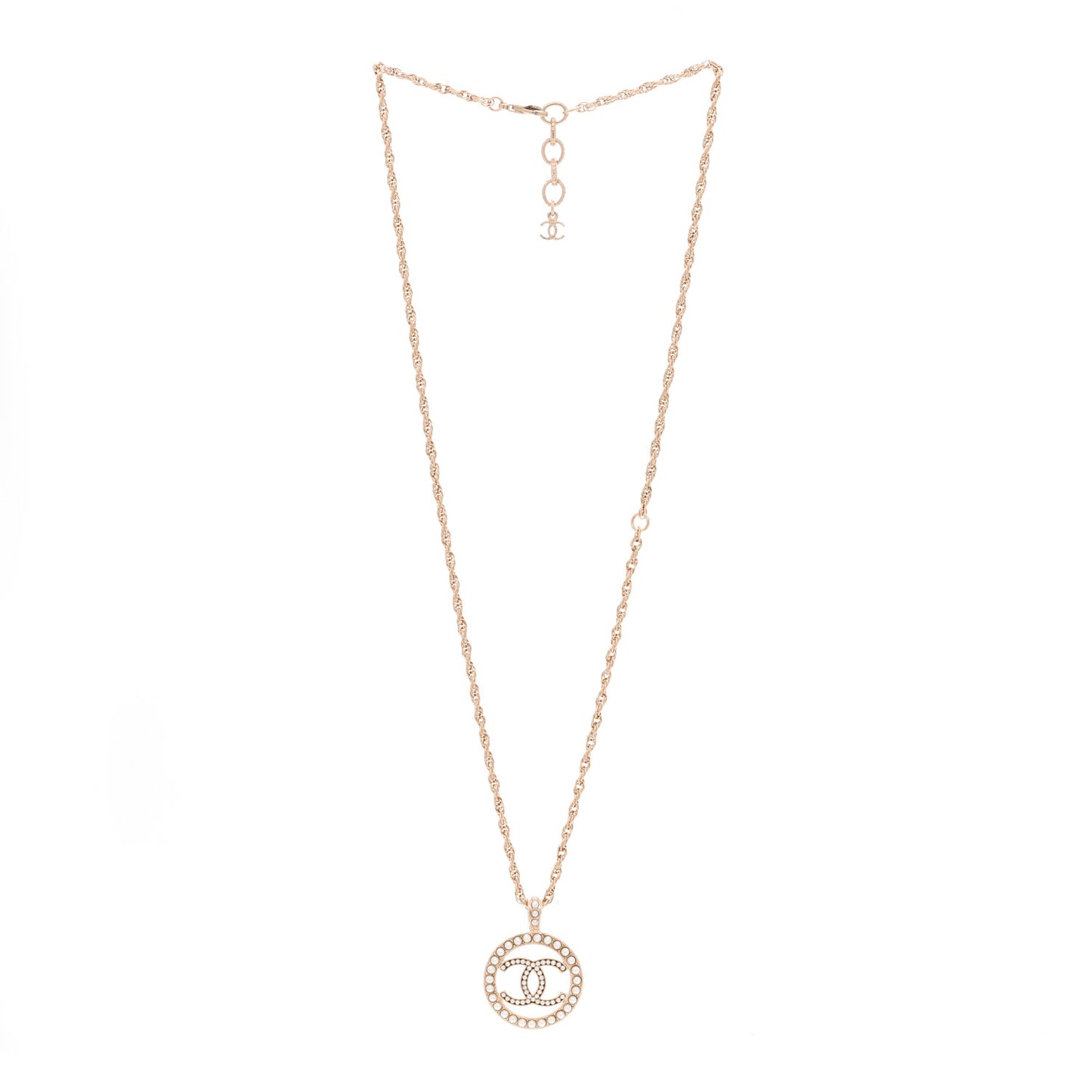 Pearl CC Round Pendant Necklace Gold