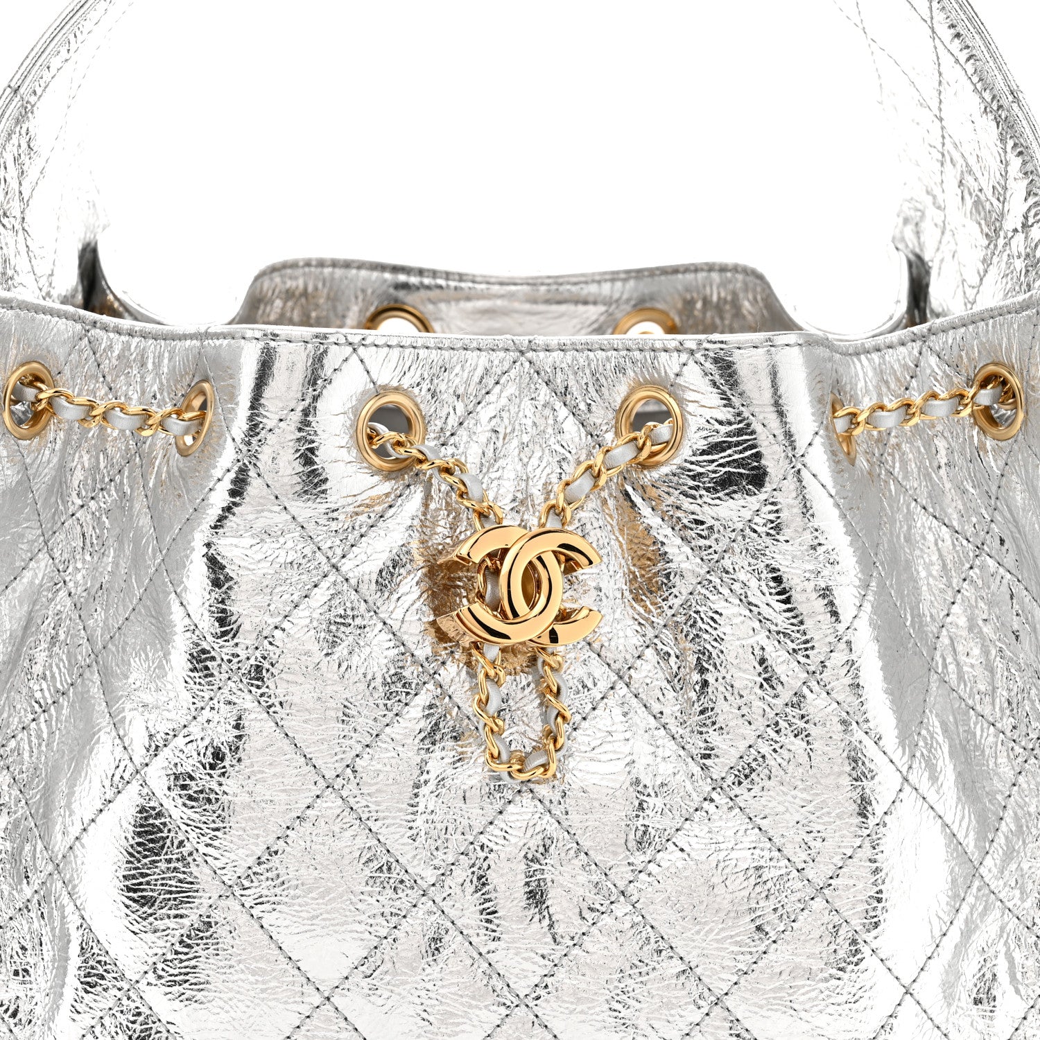 Chanel Metallic Crumpled Calfskin Quilted Small Chanel 25 Handbag Silvery 8 of 11