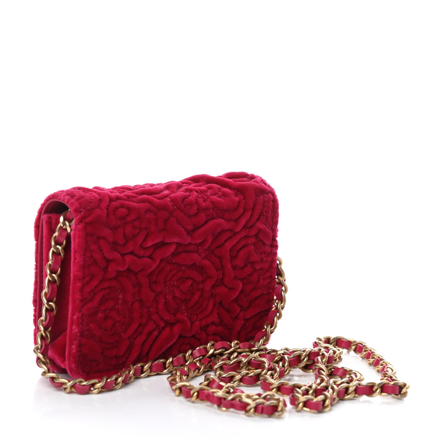 Chanel Velvet Quilted Camellia Velvet Flap Coin Purse With Chain Fuchsia 3 of 11
