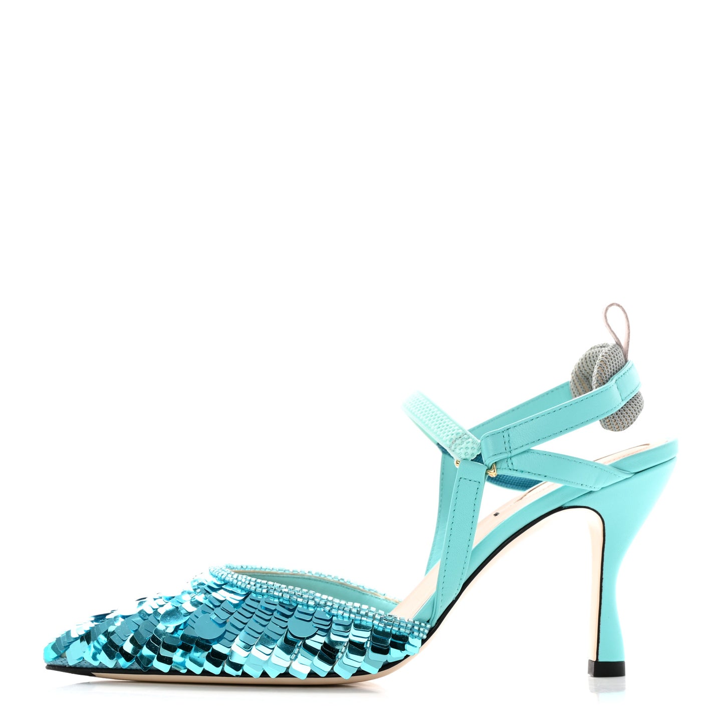 Organza Sequin Paillettes Colibri Lite 85mm Slingback Pumps 37 Nudo Blue Tiffany