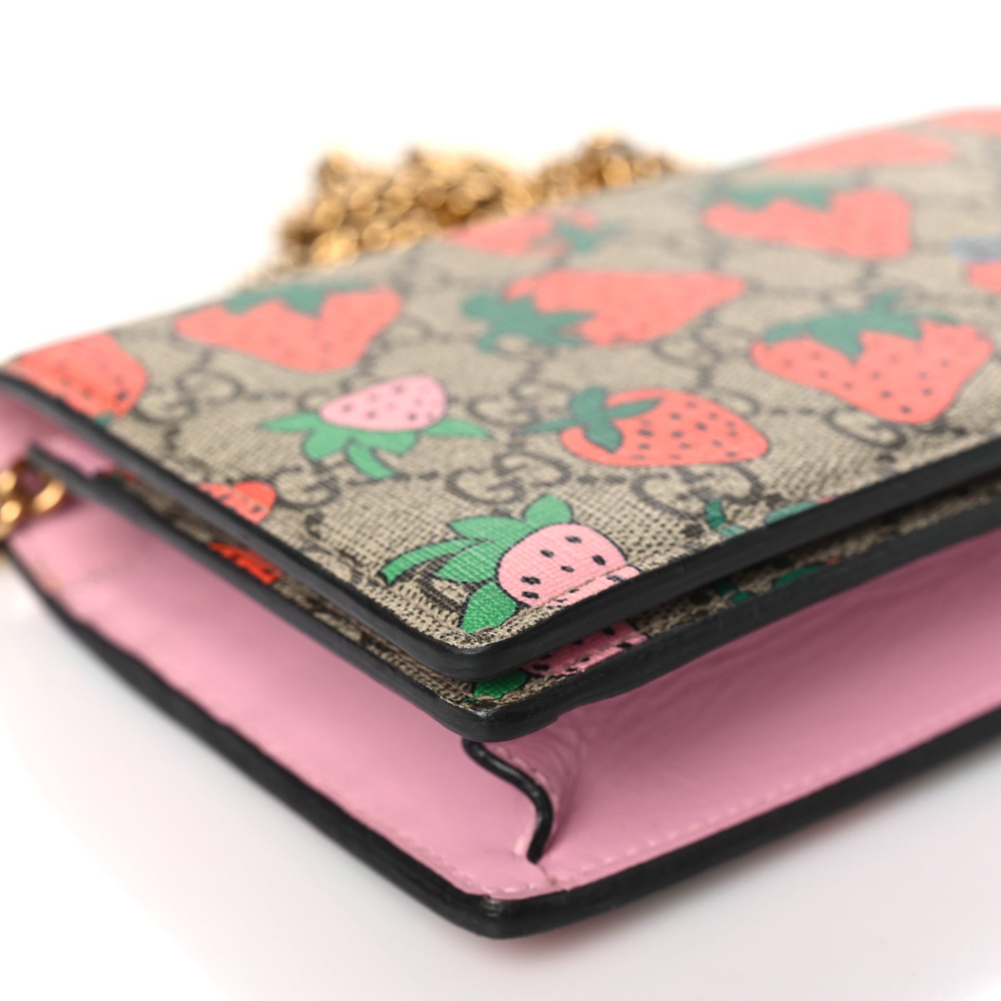 GG Supreme Monogram Strawberry Chain Wallet
