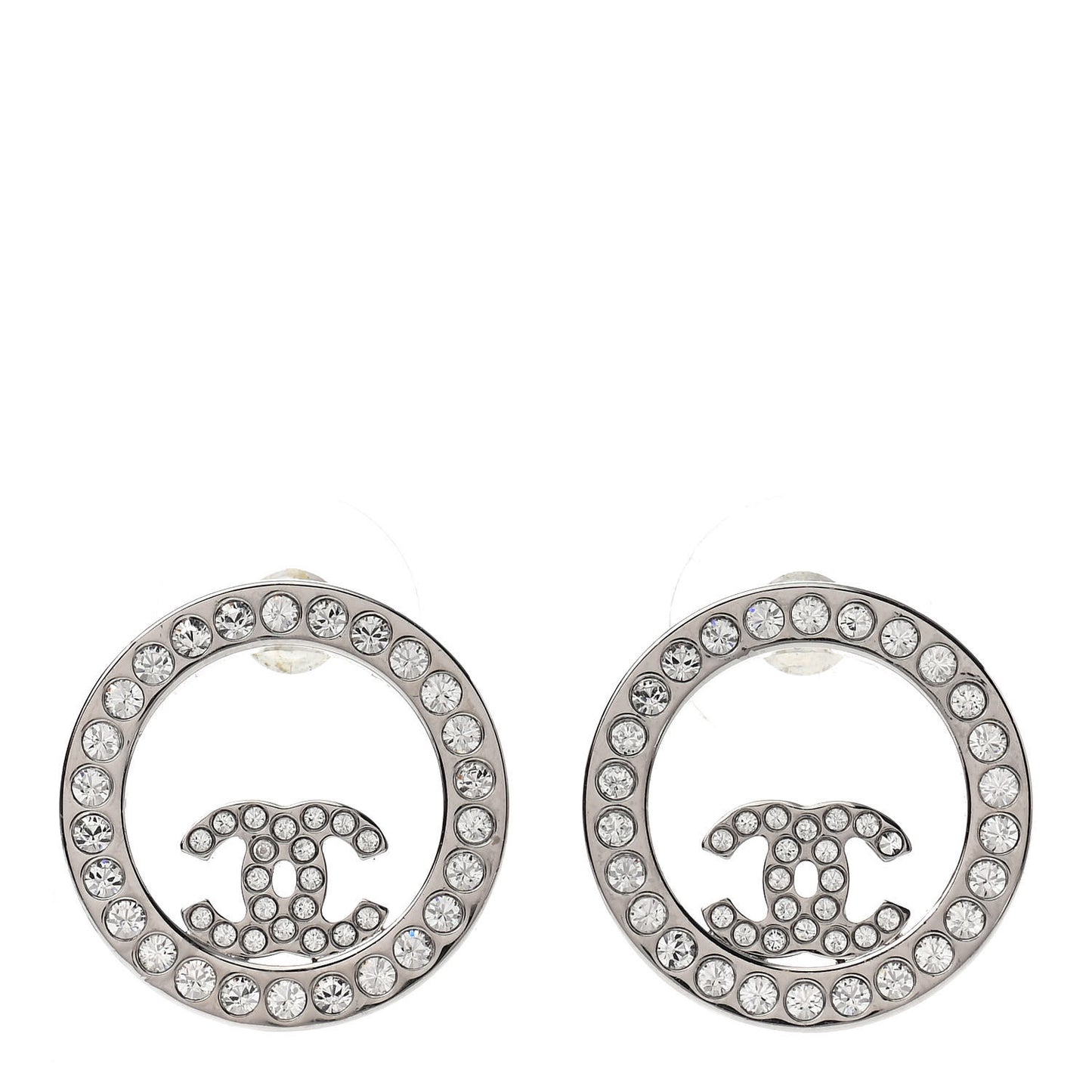 Crystal CC Round Earrings Silver