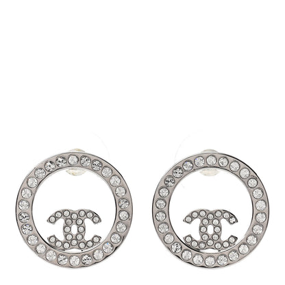 Chanel Crystal CC Round Earrings Silver 1 of 6