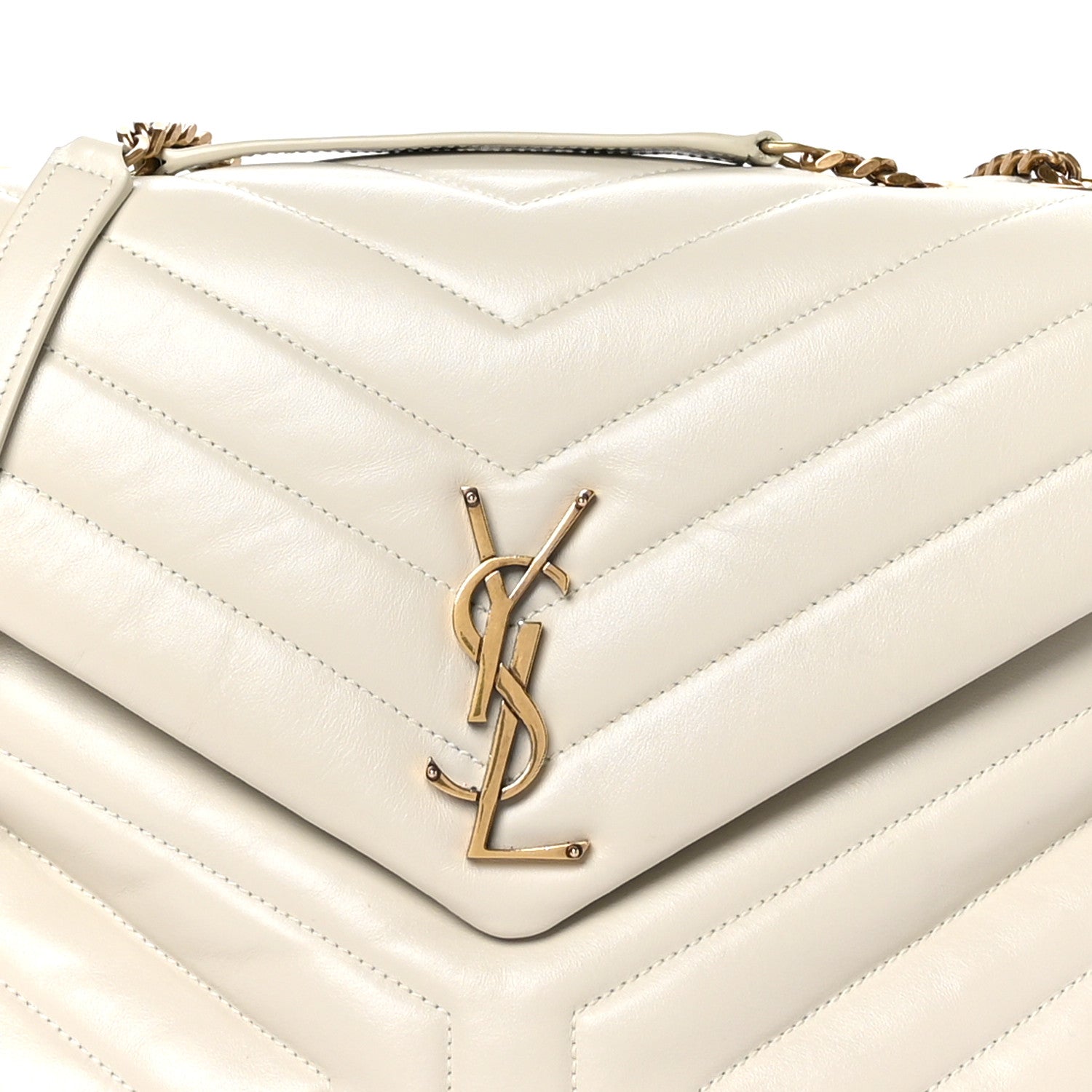 Saint Laurent Calfskin Y Quilted Monogram Medium Loulou Chain Satchel Crema Soft 9 of 11
