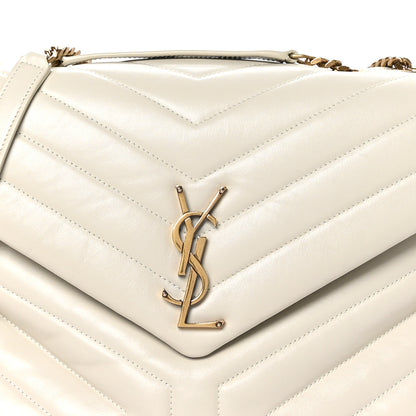 Saint Laurent Calfskin Y Quilted Monogram Medium Loulou Chain Satchel Crema Soft 9 of 11