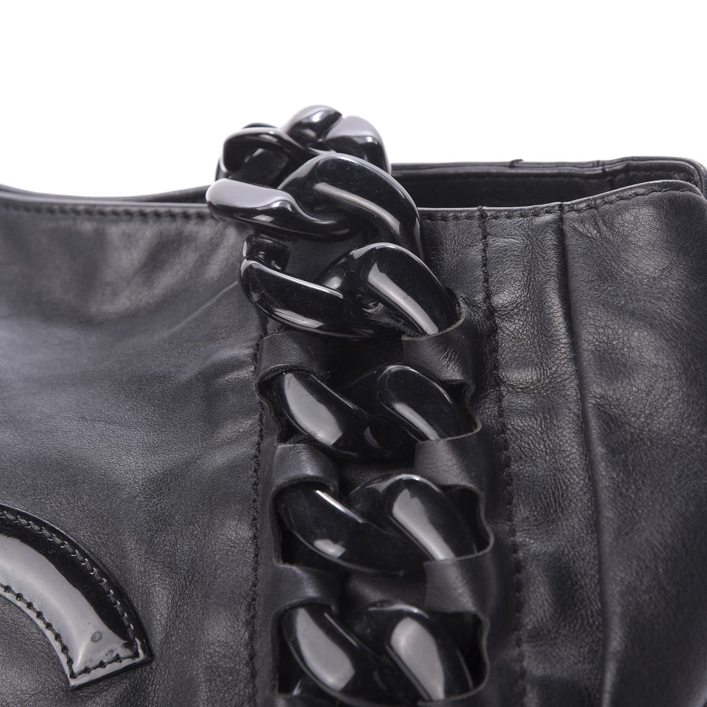 Calfskin Modern Chain Rhodoid East West Tote Black